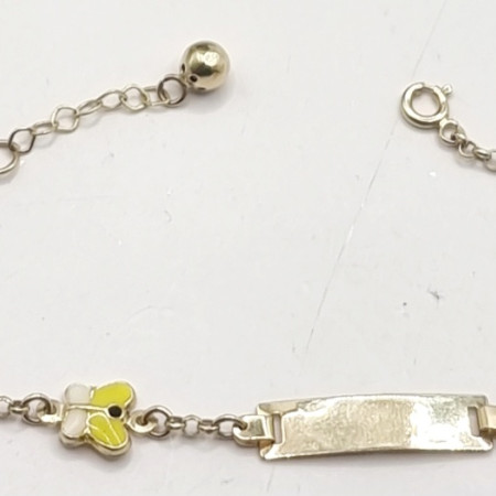 Kenzari Jewellery 14k Gold Colorful Butterfly and Nameplate Bracelet for Kids - 3.37 Grams