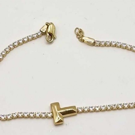 Kenzari Jewellery 14k Gold "T" Charm with Cubic White Zirconia Bracelet for Women - 2.75 Grams Kenzari Jewellery 14k Gold "T" Charm with Cubic White Zirconia Bracelet for Women - 2.75 Grams