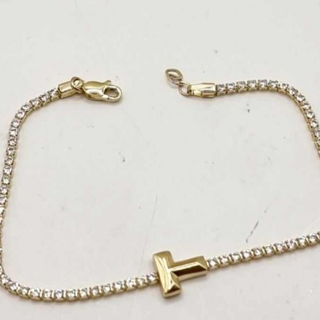 Kenzari Jewellery 14k Gold "T" Charm with White Cubic Zirconia Bracelet for Women - 2.67 Grams Kenzari Jewellery 14k Gold "T" Charm with White Cubic Zirconia Bracelet for Women - 2.67 Grams