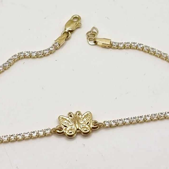 Kenzari Jewellery 14k Gold Butterfly Charm with White Cubic Zirconia Bracelet for Women - 2.84 Grams