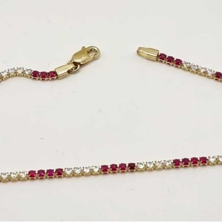 Kenzari Jewellery 14k Gold White and Red Zirconia Bracelet for Women - 2.18 Grams