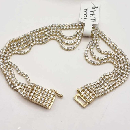 Kenzari Jewellery 14k Gold White Zirconia with Multiple Layered Bracelet for Women - 12.71 Grams