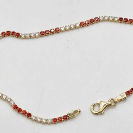 Kenzari Jewellery 14k Gold Red and White Zirconia Bracelet for Women - 2.33 Grams