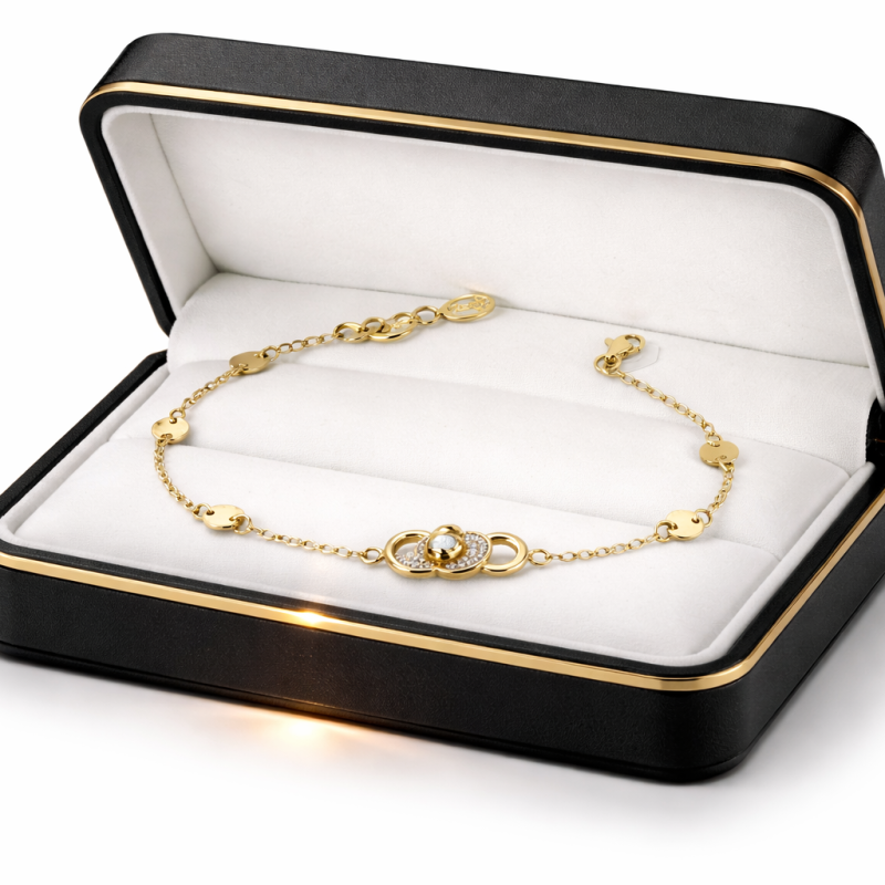 18K Gold Double Circle Bracelet – 3.53g Elegant Pave Design