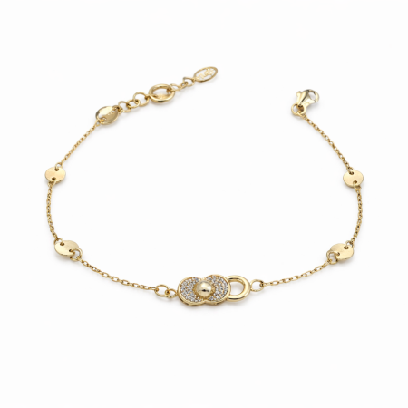 18K Gold Double Circle Bracelet – 3.53g Elegant Pave Design