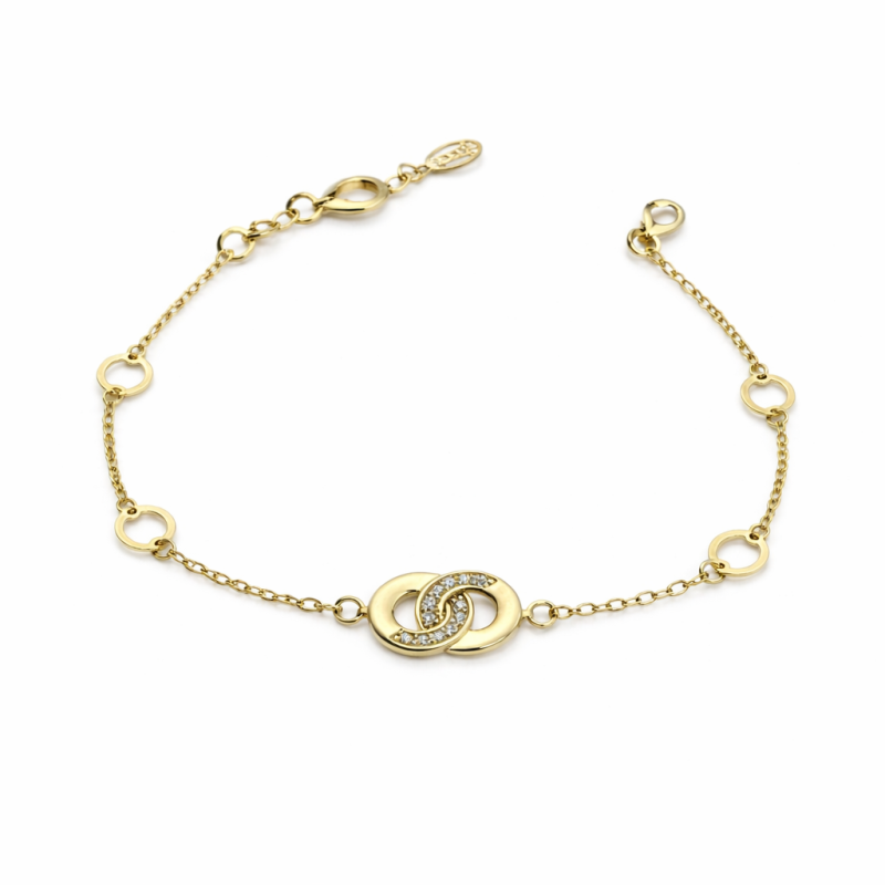 18K Gold Interlocking Circle Bracelet – 3.42g Elegant Pave Design