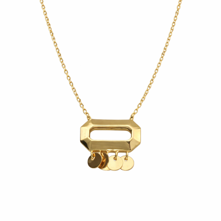 18K Gold Geometric Pendant Necklace - 2.3g