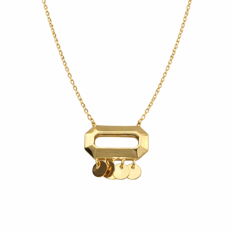 18K Gold Geometric Pendant Necklace - 2.3g