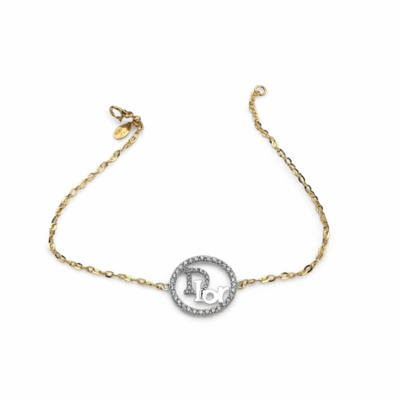18K Gold Chain Bracelet with CZ Pendant
