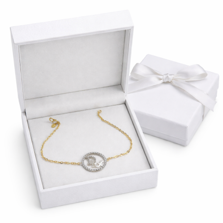 18K Gold Chain Bracelet with CZ Pendant