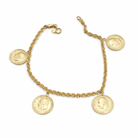 18K Gold Coin Charm Bracelet
