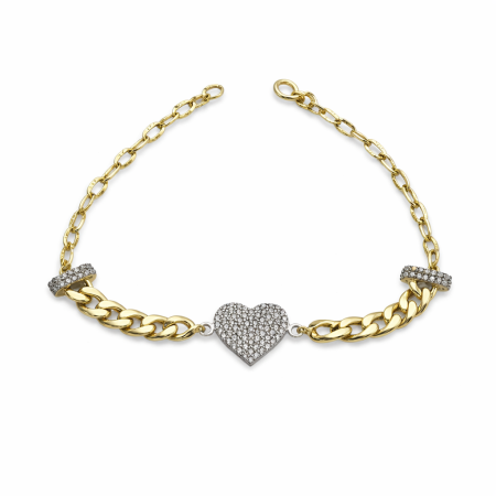 18K Gold Heart Bracelet with Cubic Zirconia