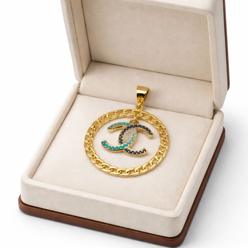 18K Gold Pendant with Turquoise & Black Stones 18K Gold Pendant with Turquoise & Black Stones