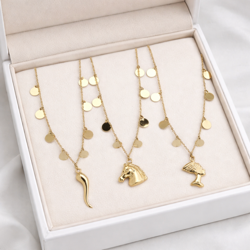 18K Gold Necklace with Unique Charms - 3.62g