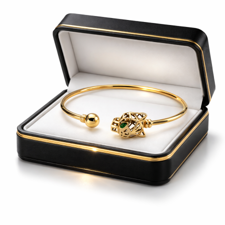 18K Gold Panther Head Open Bangle Bracelet – 6.88g Luxury Gold Cuff