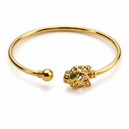 18K Gold Panther Head Open Bangle Bracelet – 6.88g Luxury Gold Cuff