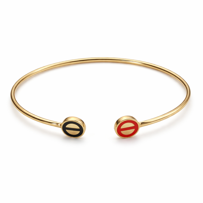 18K Gold Enamel Open Bangle Bracelet – 3.89g Minimalist Dual Tone Cuff