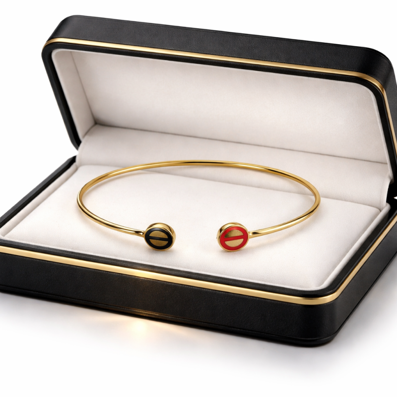 18K Gold Enamel Open Bangle Bracelet – 3.89g Minimalist Dual Tone Cuff