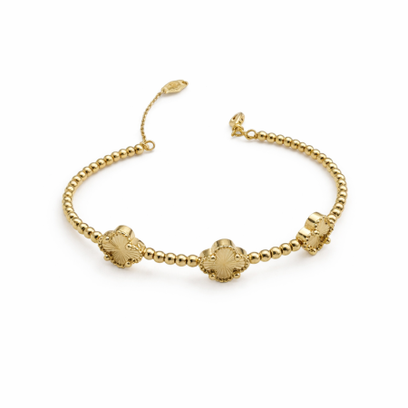 18K Gold Clover Beaded Bracelet – 12.48 Gram Elegant Charm Bracelet