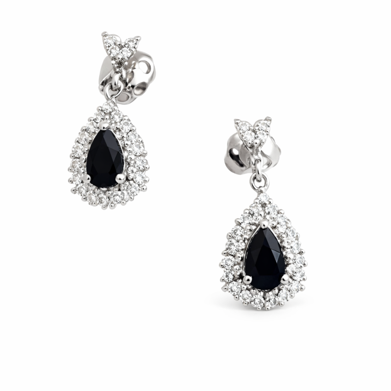 14K Gold Teardrop Sapphire & Diamond Earrings