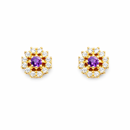 14K Gold Purple Stone Stud Earrings – 1cm (1.5g)
