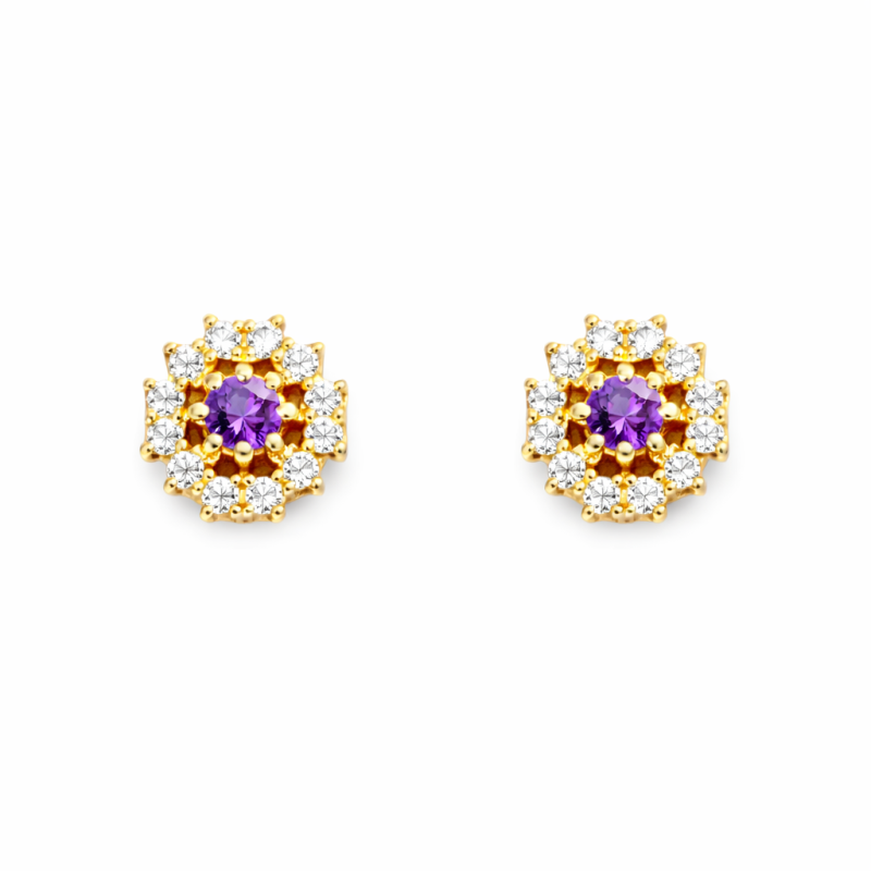 14K Gold Purple Stone Stud Earrings – 1cm (1.5g)