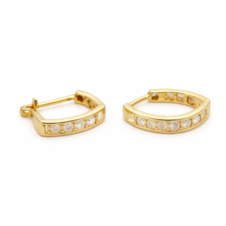 14K Gold Small Hoop Earrings with Stones – 1cm (1g)