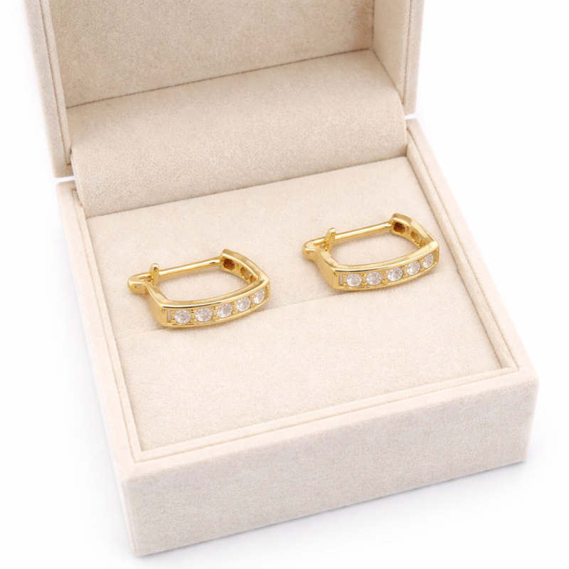 14K Gold Small Hoop Earrings with Stones – 1cm (1g)