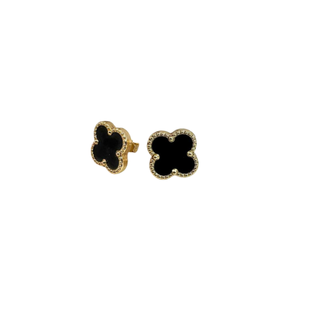 14K Gold Black Clover Stud Earrings – 1.2cm (4.3g)