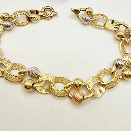 Kenzari Jewellery 14k Gold Link Chain and Bead Bracelet for women -11.71 Grams