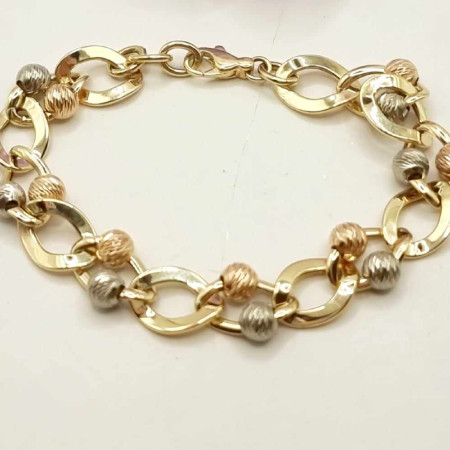 Kenzari Jewellery 14k Gold Link Chain with Bead Bracelet for women -10.34 Grams