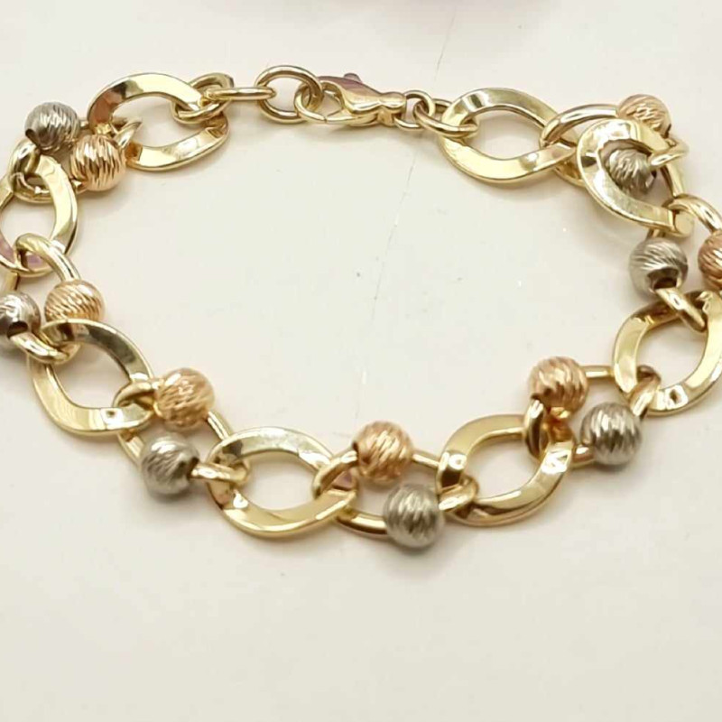 Kenzari Jewellery 14k Gold Link Chain with Bead Bracelet for women -10.34 Grams