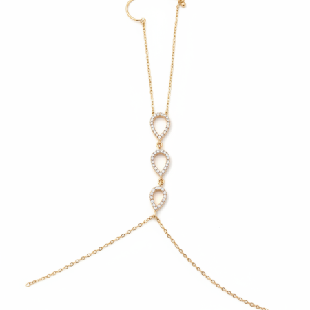 14K Gold Hand Bracelet with Zircon Stones – 17cm + 3cm