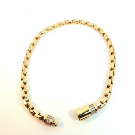 14K Gold Link Bracelet with Diamond-Cut Accents – 19cm, 6.3g