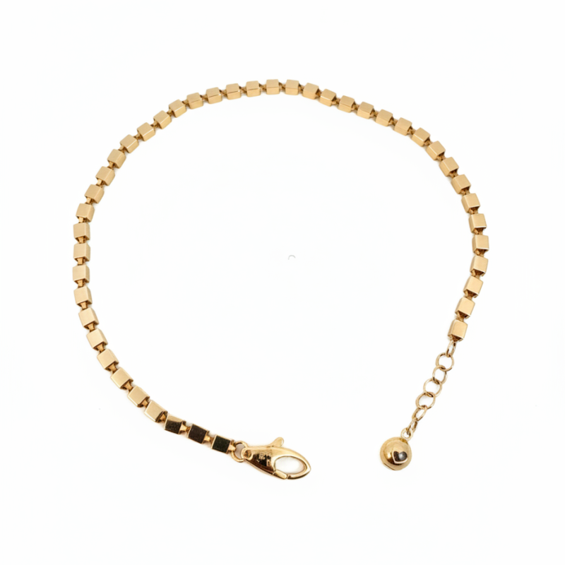 14K Gold Cube Link Bracelet – 19.5cm + 3cm, 3.6g