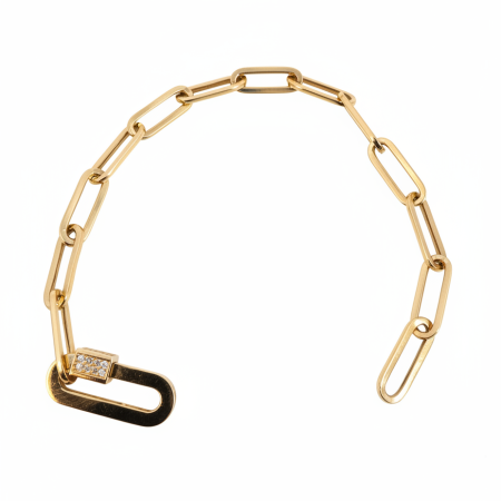 14K Gold Paperclip Chain Bracelet with Zircon Lock – 19cm, 3.7g
