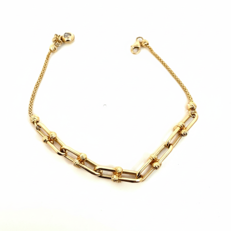 14K Gold Link Bracelet with Adjustable Chain – 19cm + 2cm, 4.7g