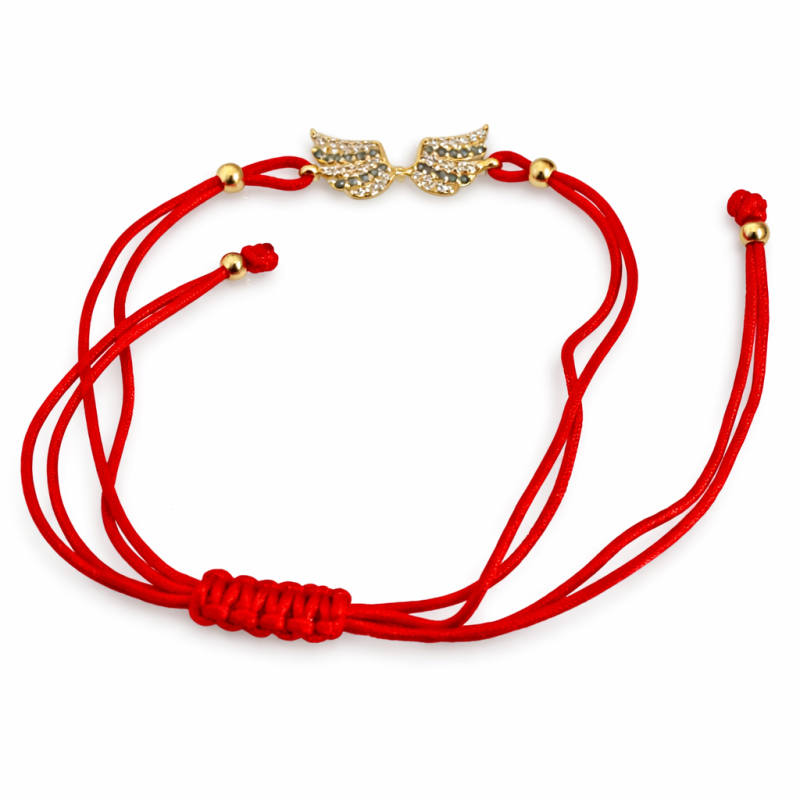 14K Red Adjustable Cord Bracelet with Gold Guardian Wings 14K Red Adjustable Cord Bracelet with Gold Guardian Wings