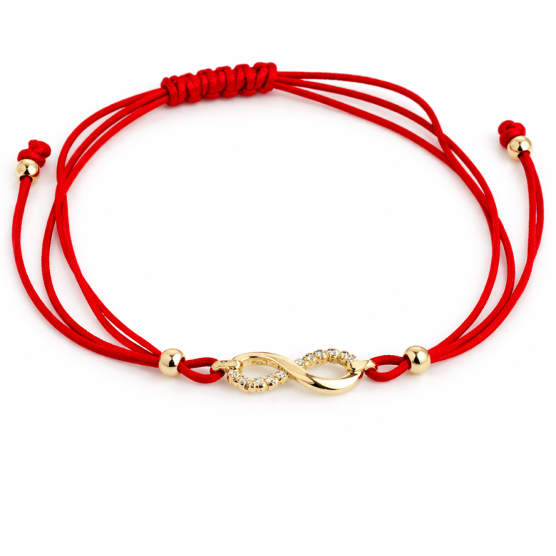 14K Red Adjustable Cord Bracelet with Twisted Gold Link Charm 14K Red Adjustable Cord Bracelet with Twisted Gold Link Charm