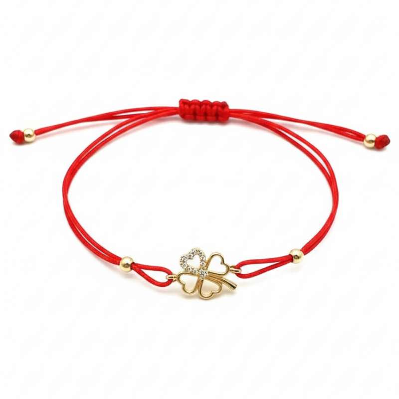 Red Adjustable Cord Bracelet with Lucky Clover Gold Accent