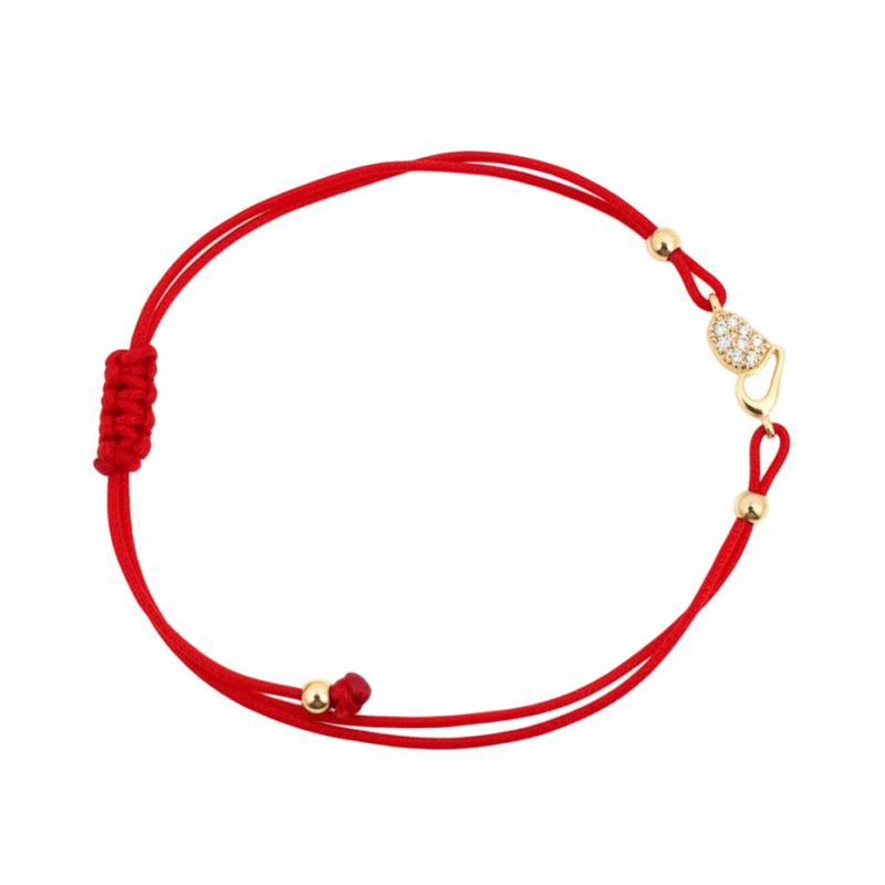 14K Red String Charm Bracelet – Gold Adjustable (Lucky Design)