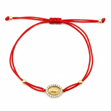 Red String Oval Medallion Charm Bracelet – Gold Adjustable