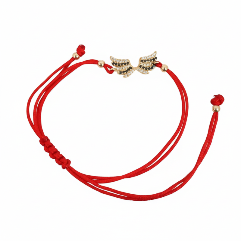 14K Red String Angel Wings Charm Bracelet – Gold Adjustable