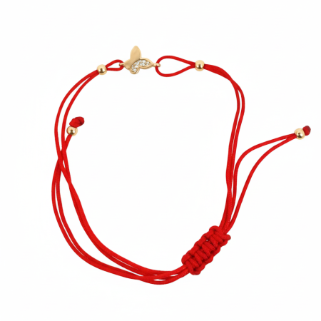 14K Red Adjustable String Bracelet with Gold Butterfly Accent