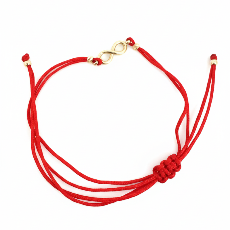 14K Red Adjustable Cord Bracelet with Gold Infinity Link