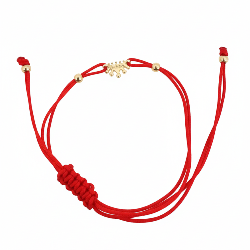 14K Red Adjustable Cord Bracelet with Gold Sunburst Charm