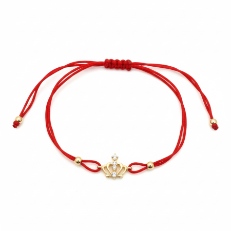 14K Red Adjustable Cord Bracelet with Gold Crown Charm