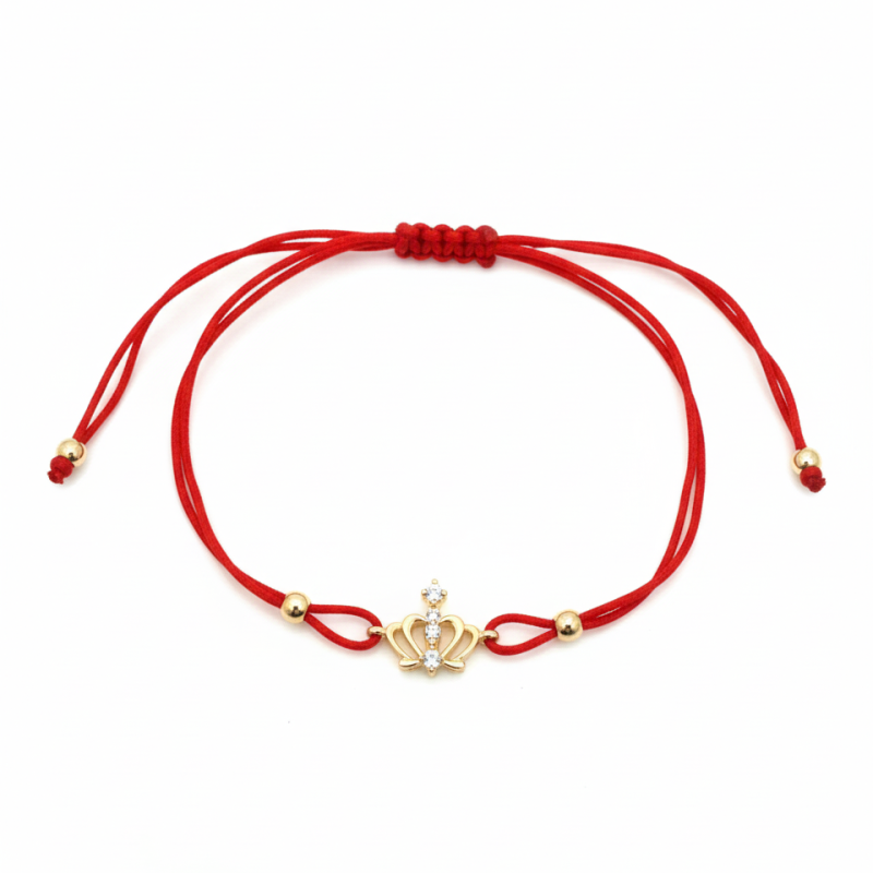 14K Red Adjustable Cord Bracelet with Gold Crown Charm