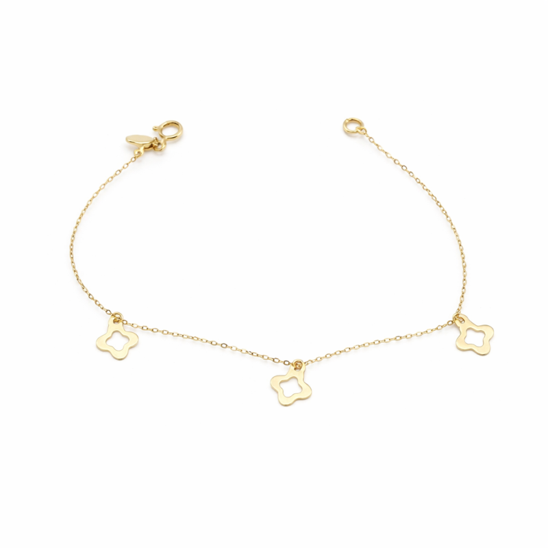 18K Gold Clover Charm Bracelet – Dainty Minimalist Bracelet (2.33g)