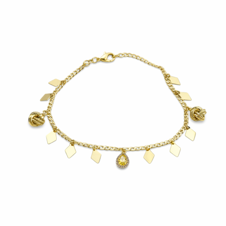 18K Gold Charm Bracelet with Yellow Teardrop Stone – Elegant Diamond Accent Bracelet
